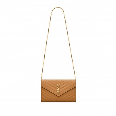 YSL CLASSIC CASSANDRE CHAIN WALLET IN GRAIN DE POUDRE LEATHER 377828BOW012516 (22.5*14*4cm)